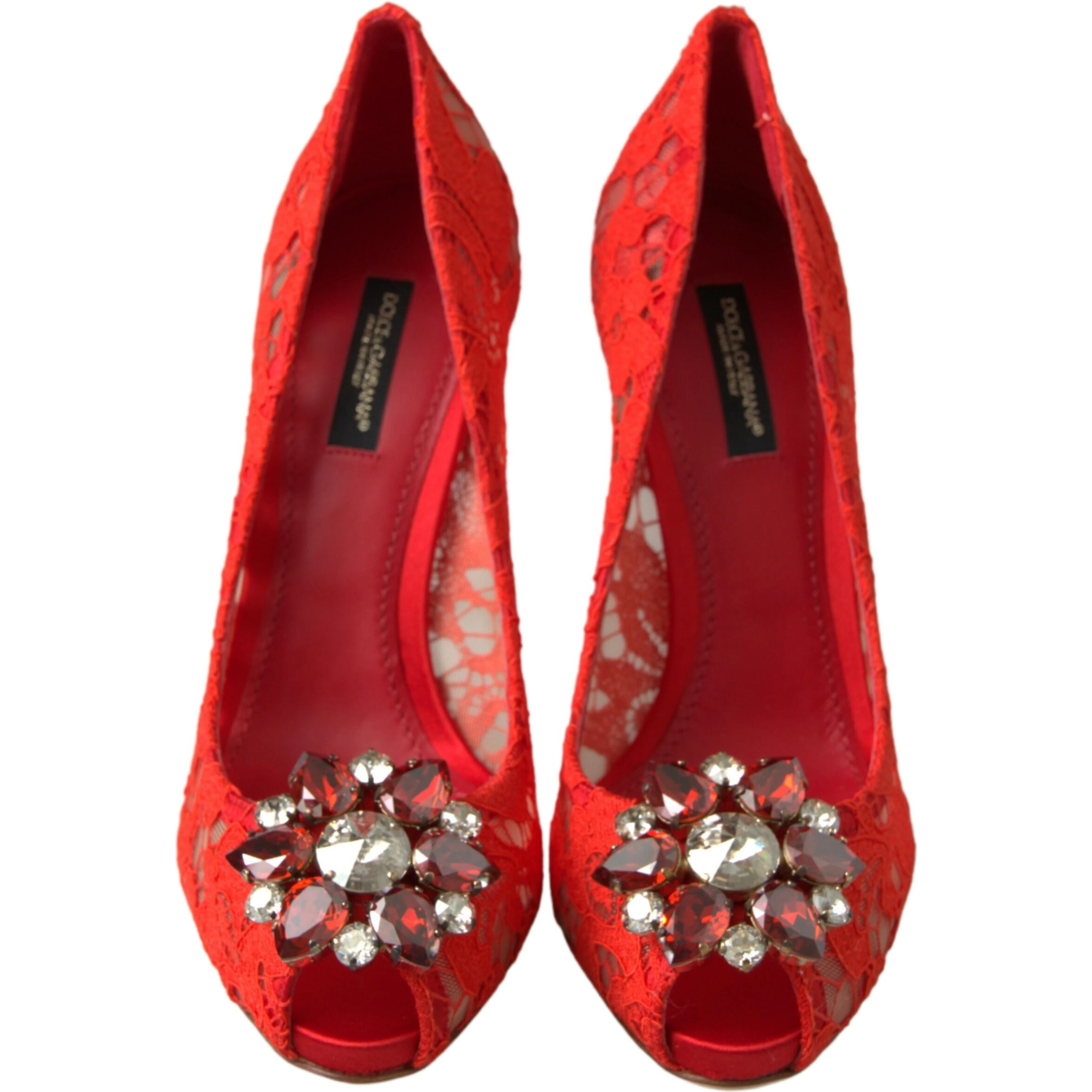 Red Taormina Lace Crystal Heels Pumps Shoes