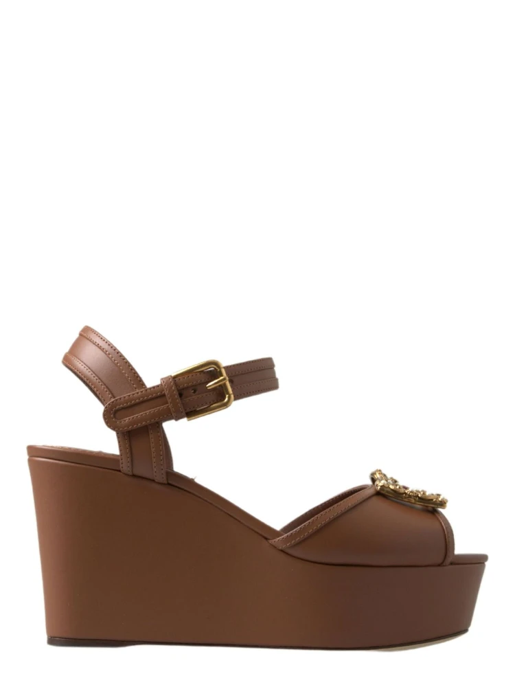 Brown Leather AMORE Wedges Sandals Shoes