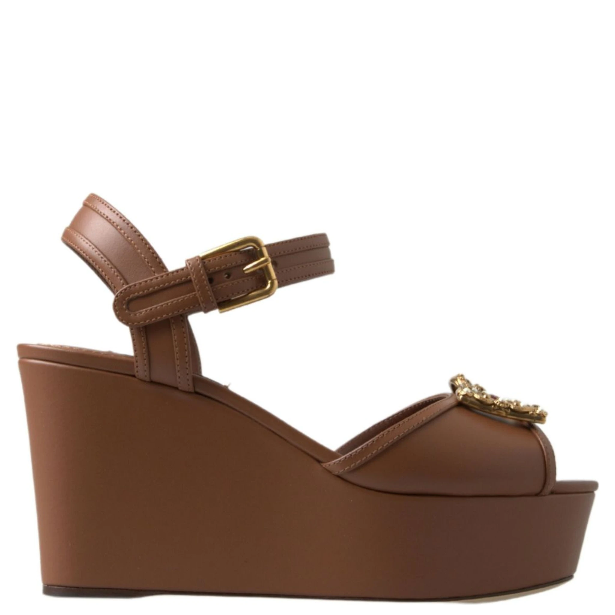 Brown Leather AMORE Wedges Sandals Shoes