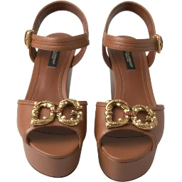 Brown Leather AMORE Wedges Sandals Shoes