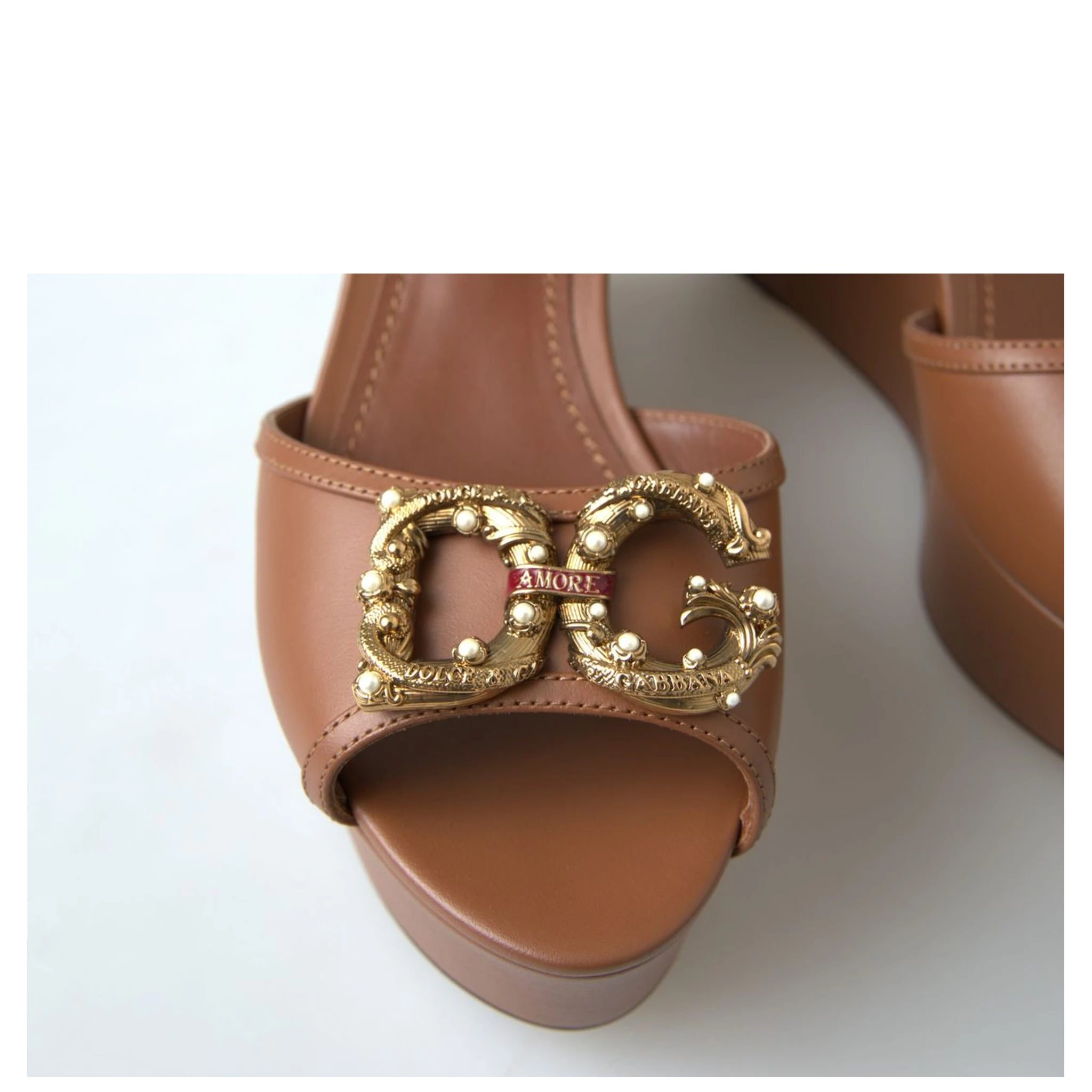 Brown Leather AMORE Wedges Sandals Shoes