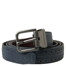 Blue Leather Perforated Metal Buckle Belt