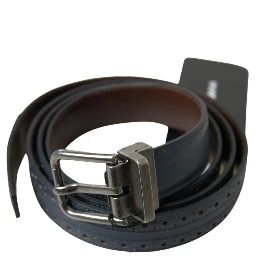 Blue Leather Perforated Metal Buckle Belt