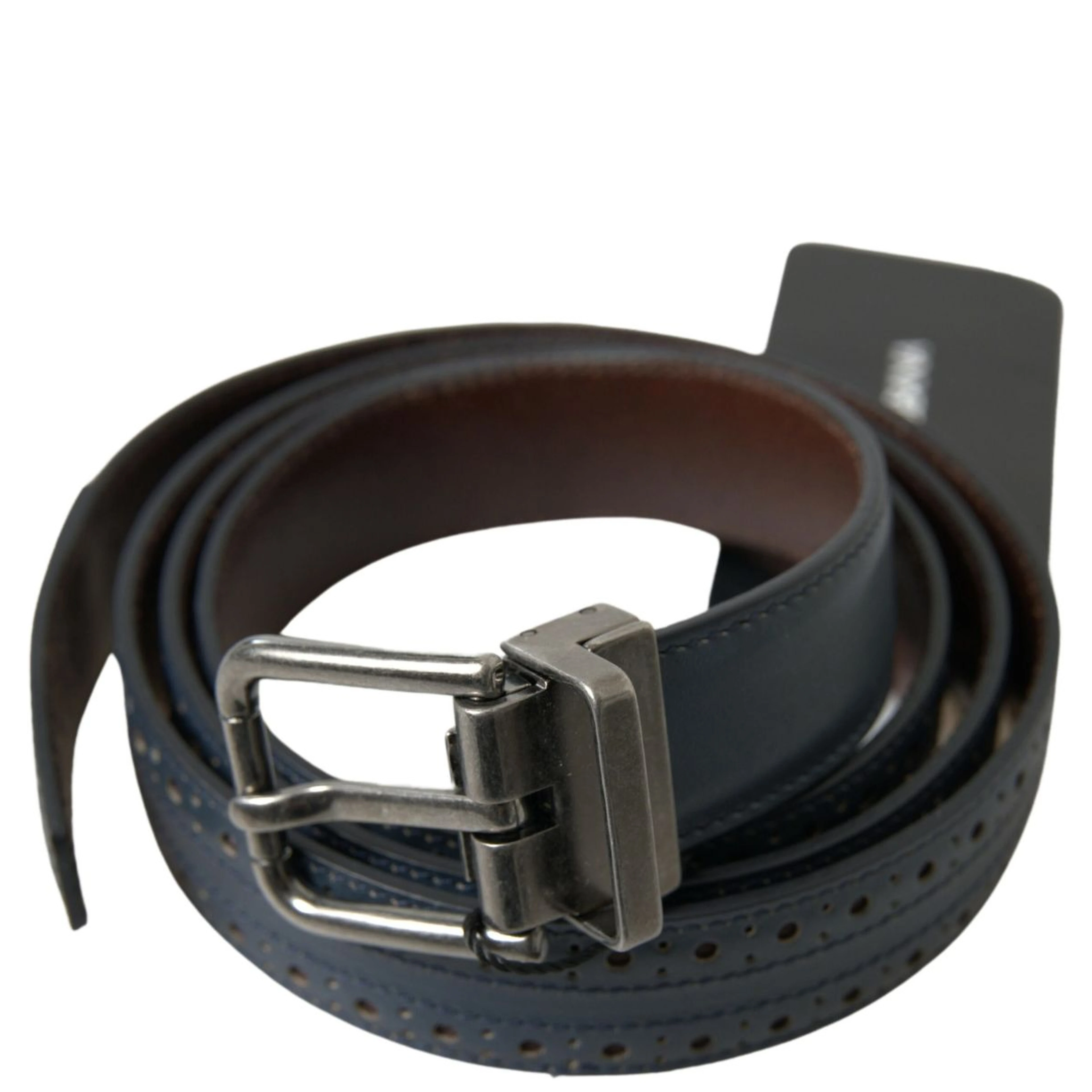 Blue Leather Perforated Metal Buckle Belt