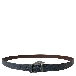 Blue Leather Perforated Metal Buckle Belt