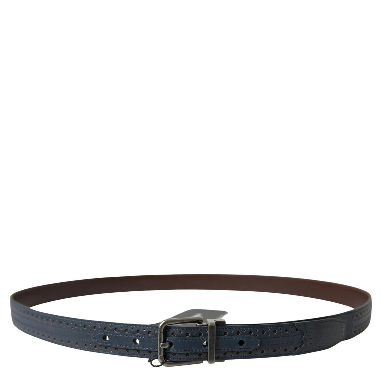 Blue Leather Perforated Metal Buckle Belt