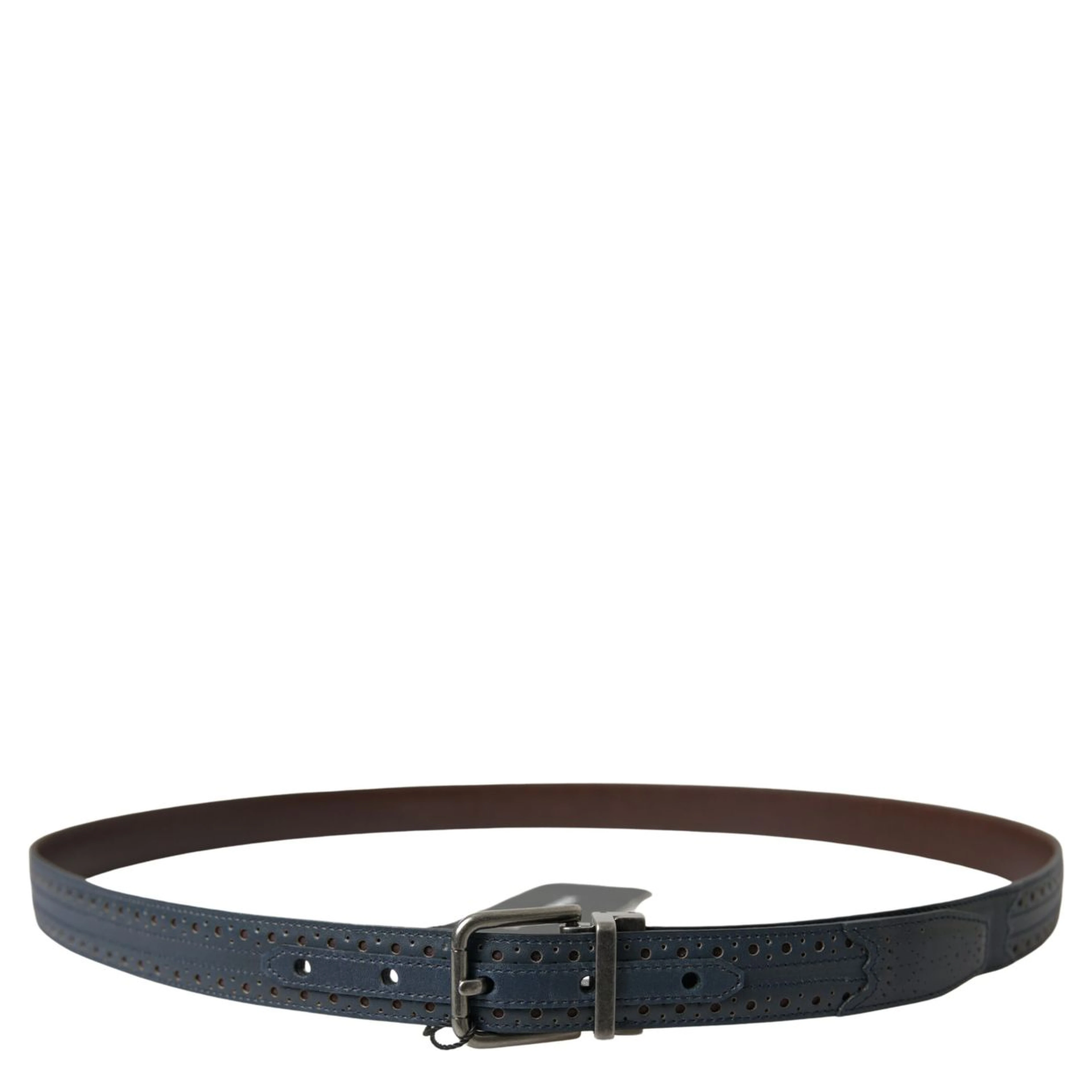 Blue Leather Perforated Metal Buckle Belt