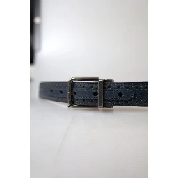 Blue Leather Perforated Metal Buckle Belt