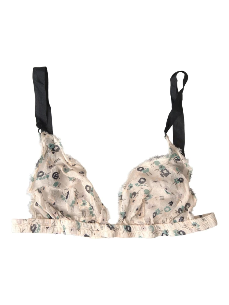 Beige Floral Underwear Bikini Bra
