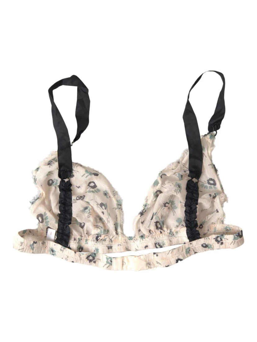 Beige Floral Underwear Bikini Bra