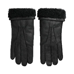 Black Leather Fur Short Hands Mitten Men Gloves