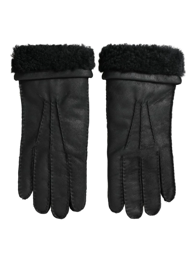 Black Leather Fur Short Hands Mitten Men Gloves