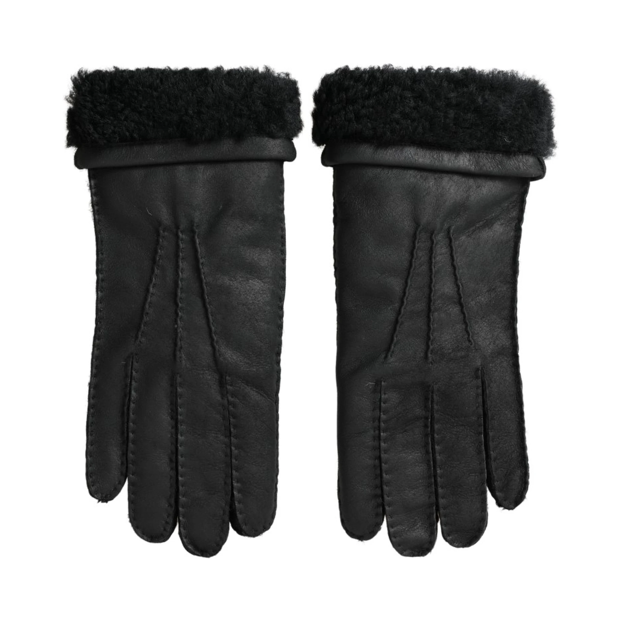Black Leather Fur Short Hands Mitten Men Gloves