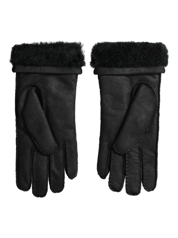 Black Leather Fur Short Hands Mitten Men Gloves alternative