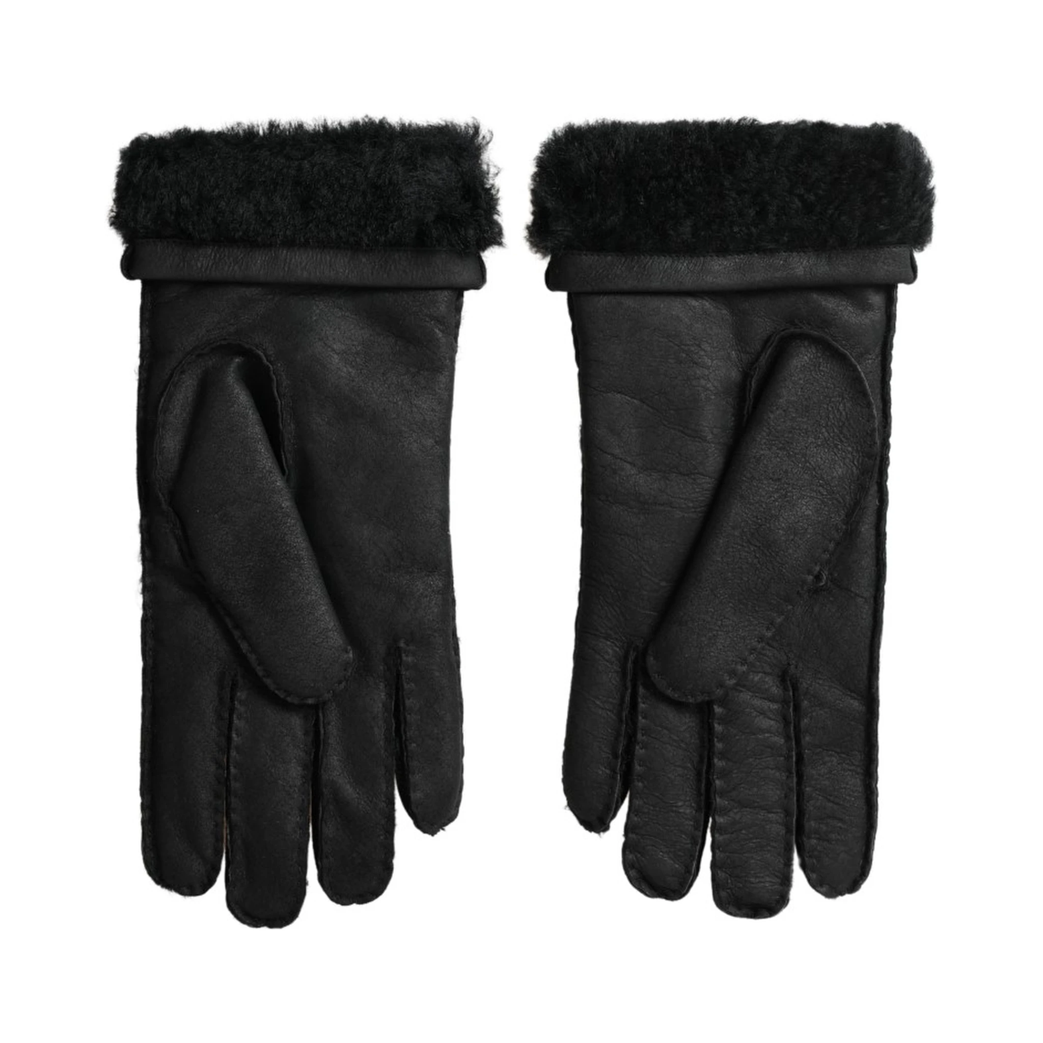Black Leather Fur Short Hands Mitten Men Gloves