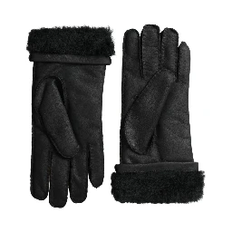 Black Leather Fur Short Hands Mitten Men Gloves