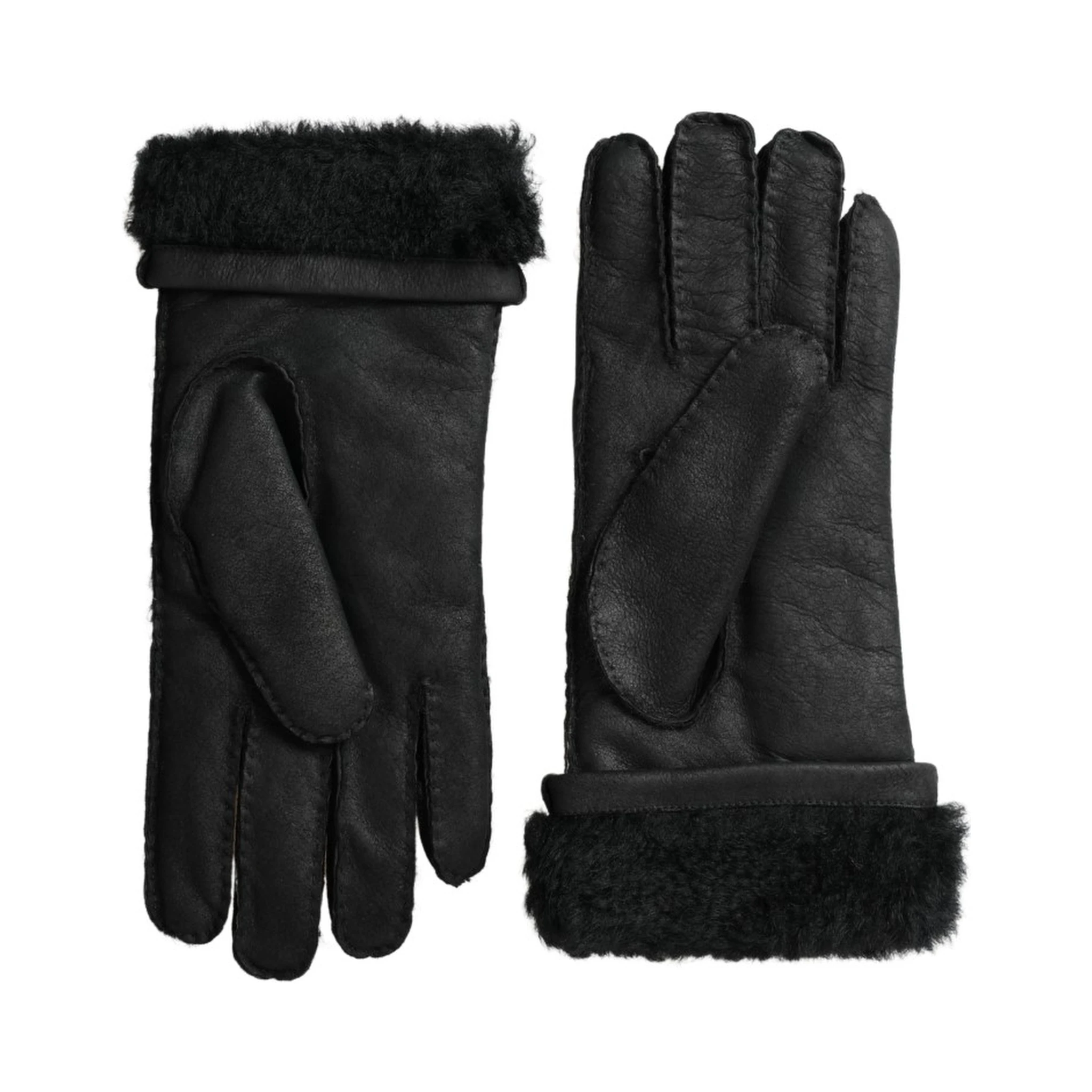 Black Leather Fur Short Hands Mitten Men Gloves