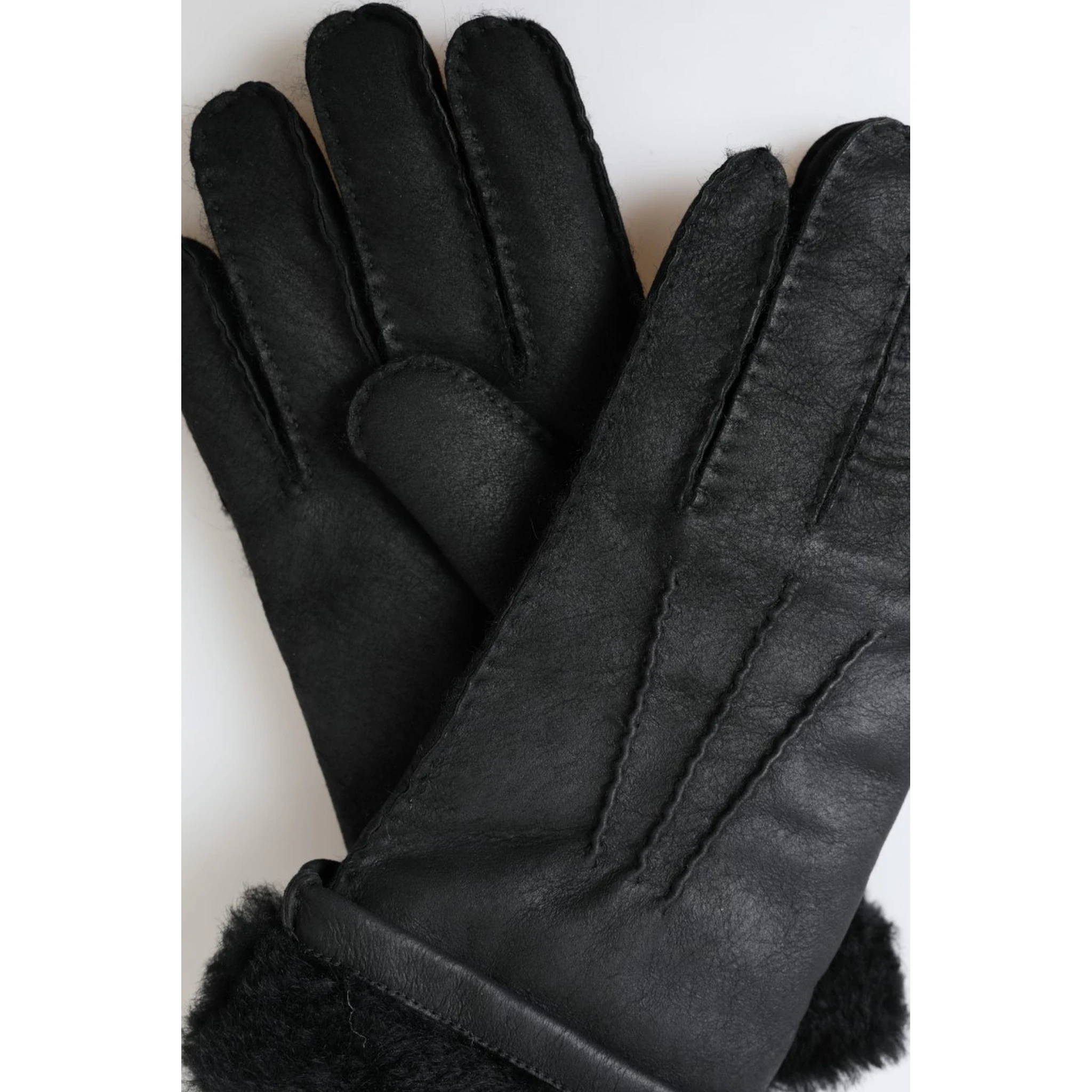 Black Leather Fur Short Hands Mitten Men Gloves