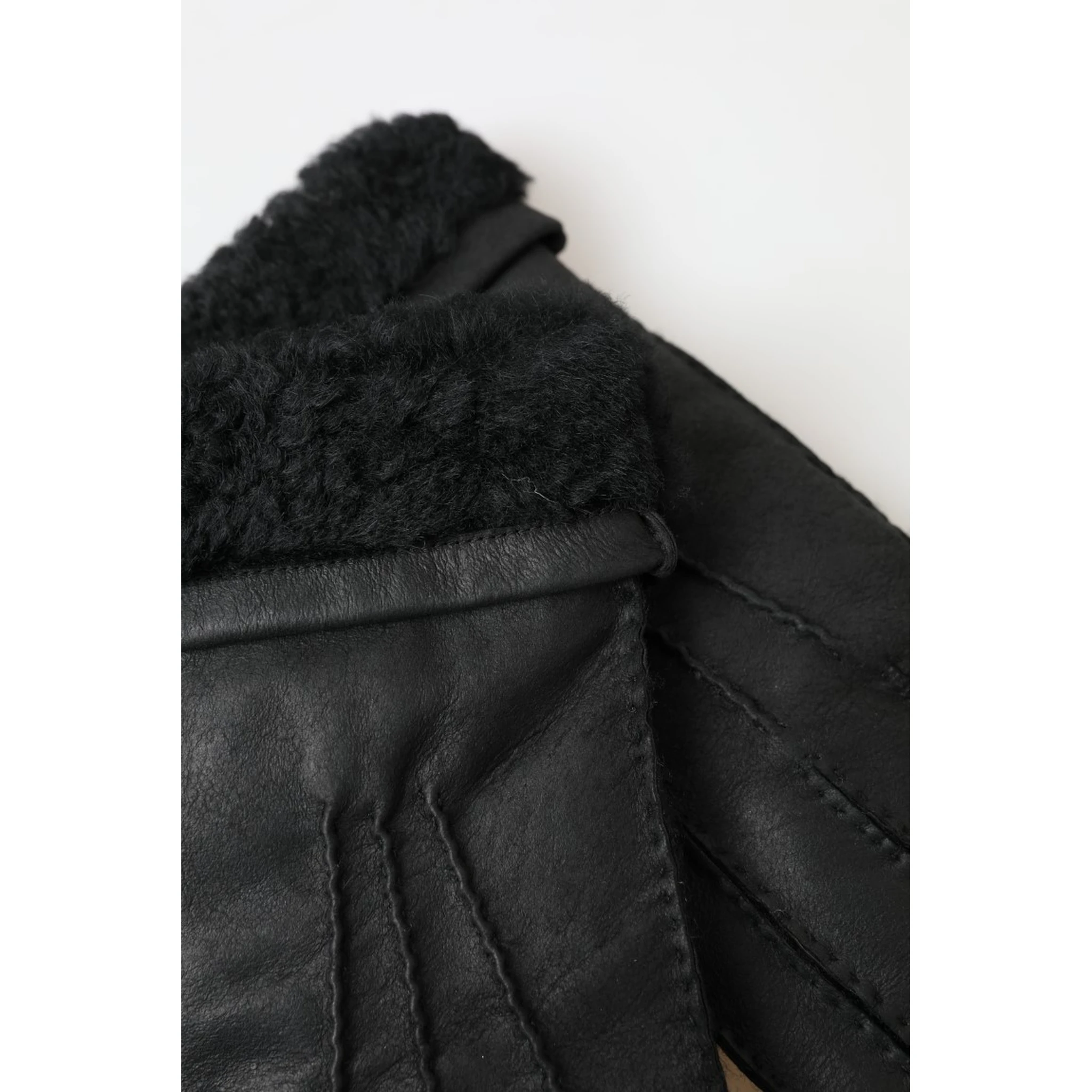 Black Leather Fur Short Hands Mitten Men Gloves