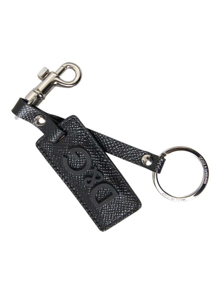 Black DG Logo Leather Silver Metal Keychain