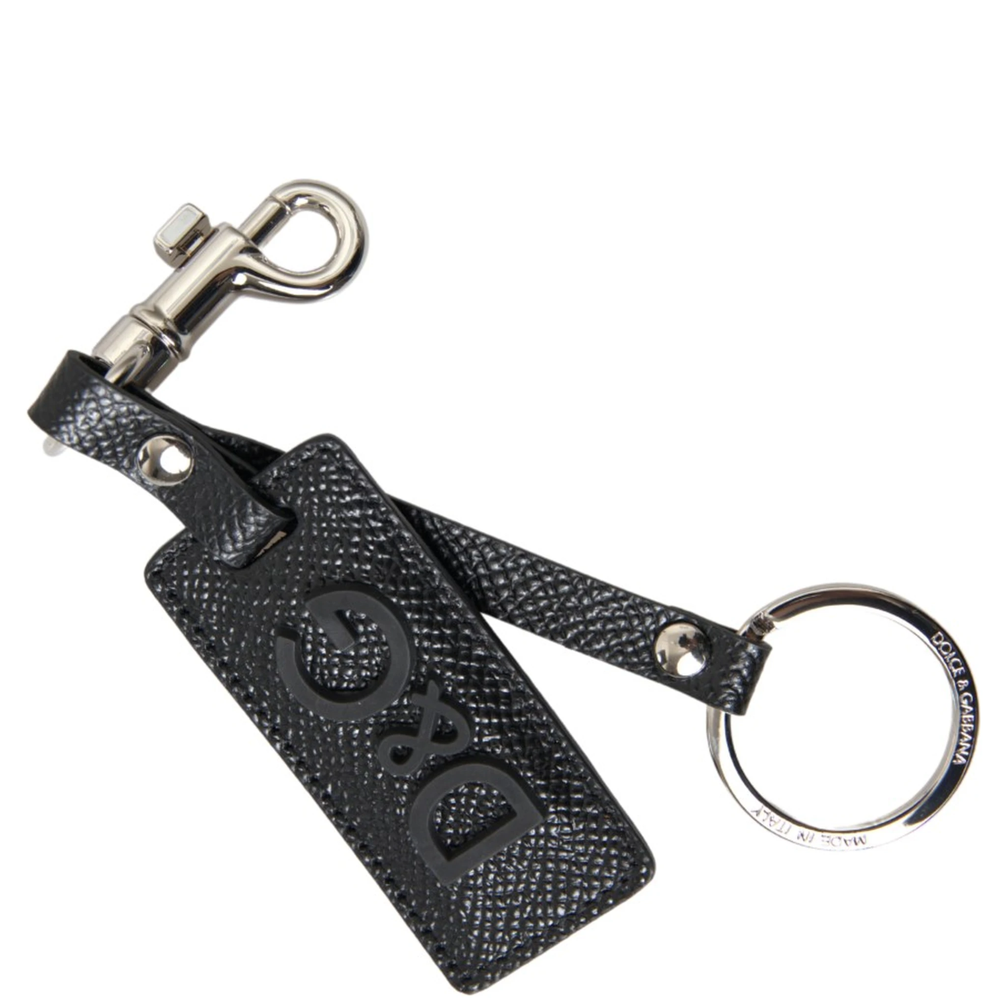 Black DG Logo Leather Silver Metal Keychain