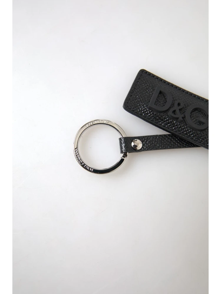 Black DG Logo Leather Silver Metal Keychain alternative