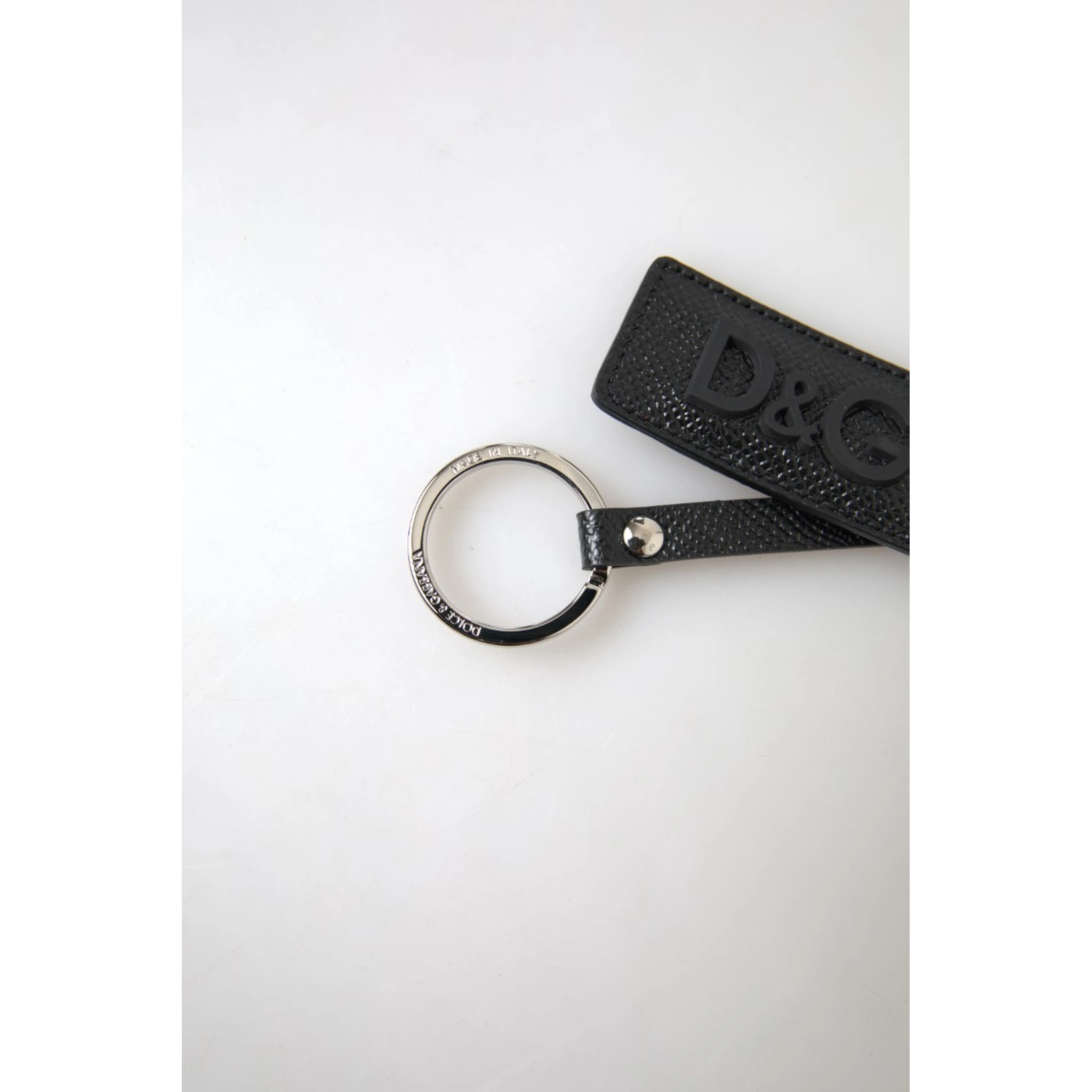 Black DG Logo Leather Silver Metal Keychain