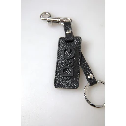 Black DG Logo Leather Silver Metal Keychain