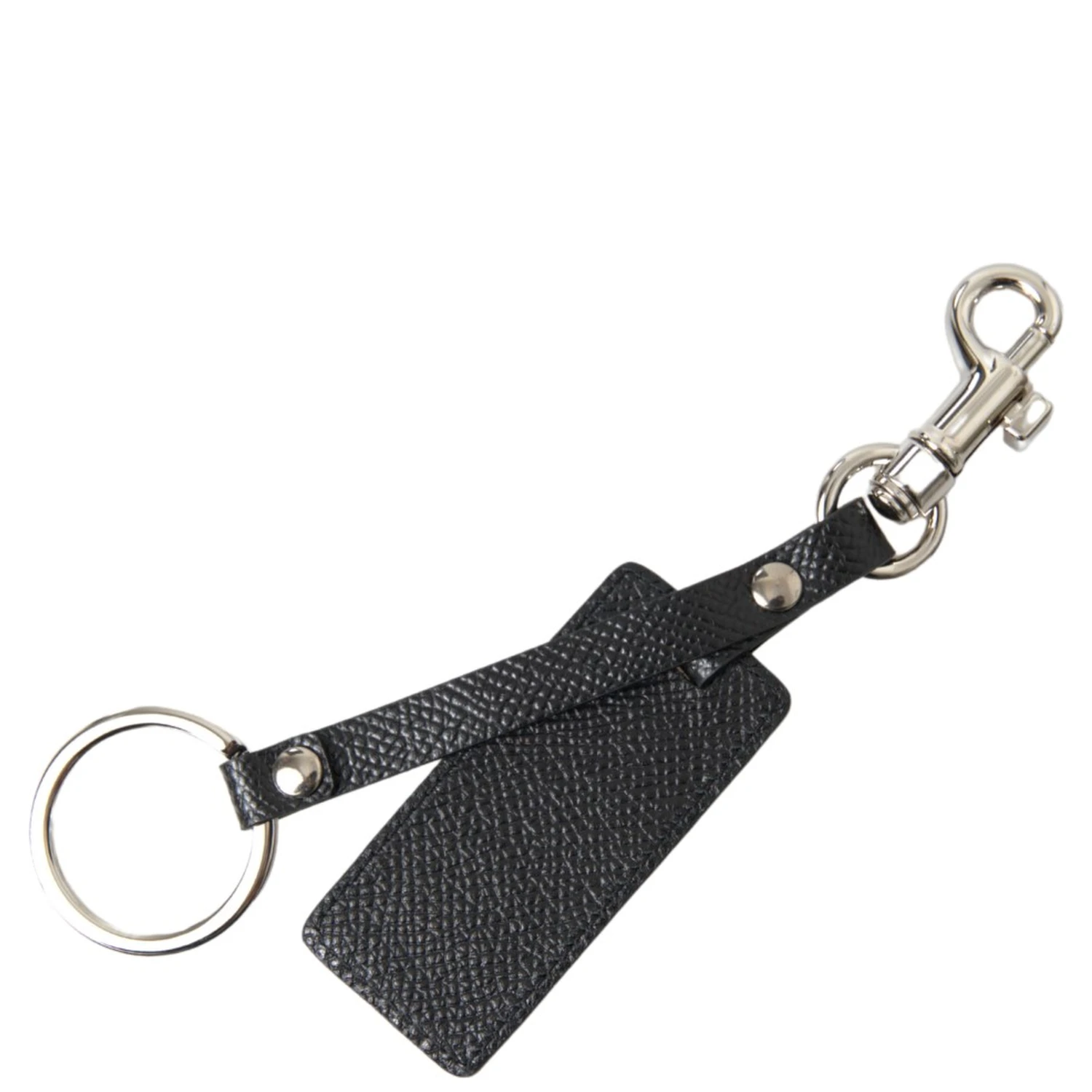 Black DG Logo Leather Silver Metal Keychain