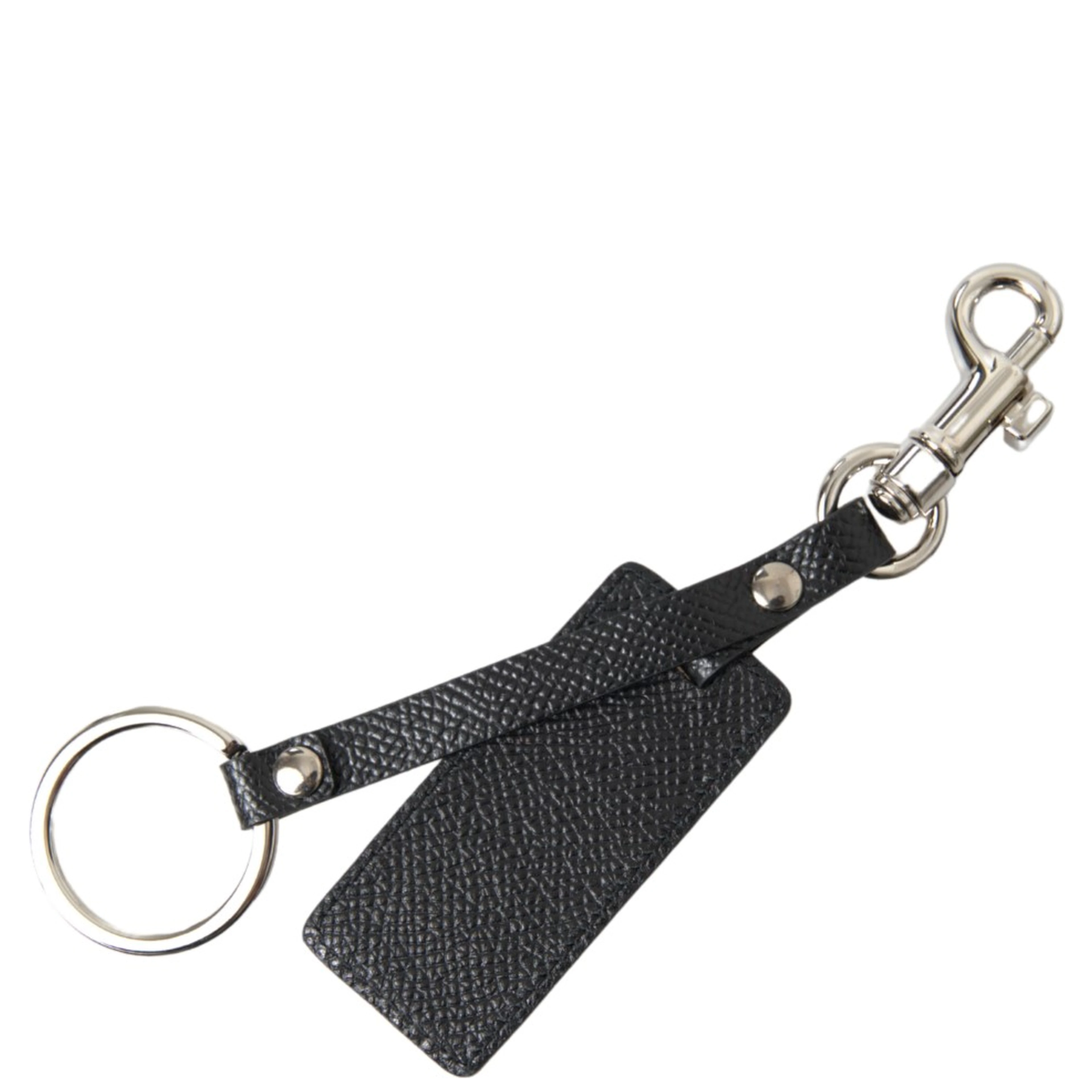 Black DG Logo Leather Silver Metal Keychain