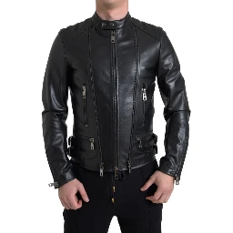 Black Leather Zipper Coat Men Jacket