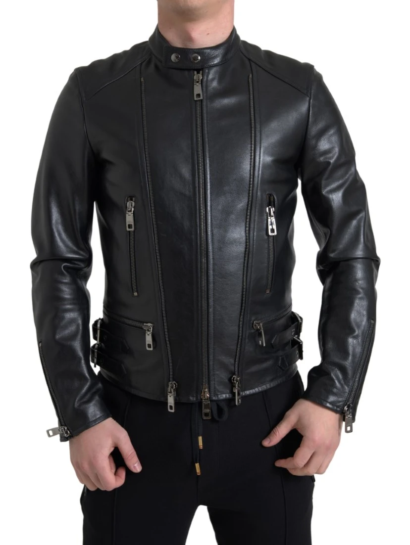 Black Leather Zipper Coat Men Jacket