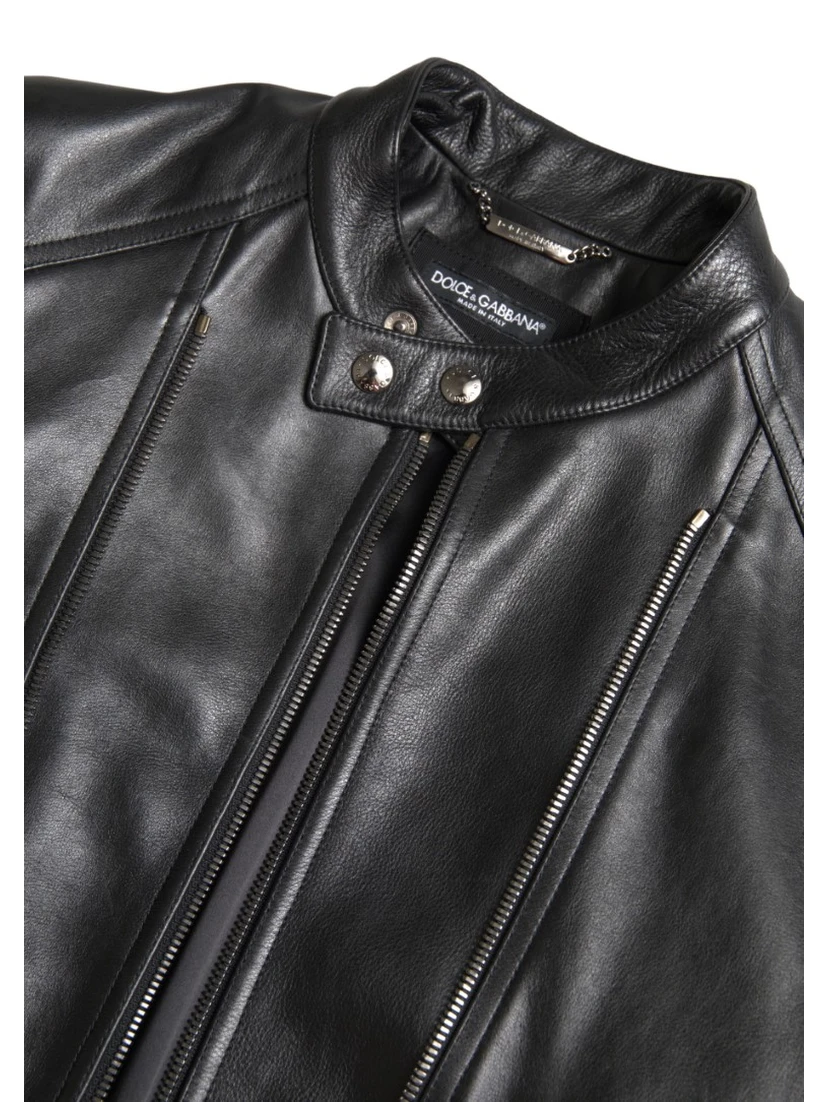 Black Leather Zipper Coat Men Jacket