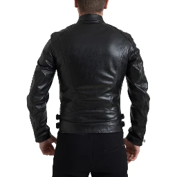 Black Leather Zipper Coat Men Jacket