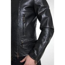 Black Leather Zipper Coat Men Jacket