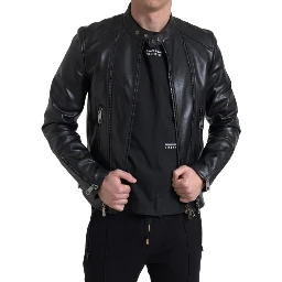 Black Leather Zipper Coat Men Jacket