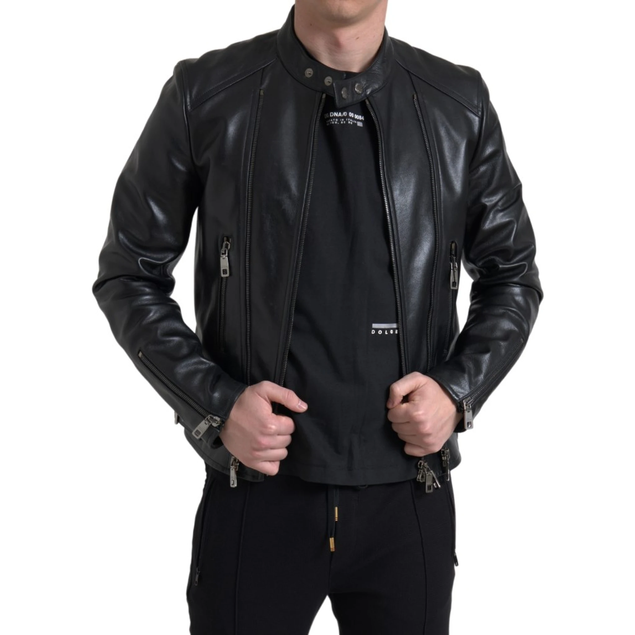 Black Leather Zipper Coat Men Jacket