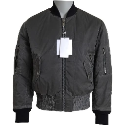 Gray Bomber Zipper Pocket Sleeves Jacket