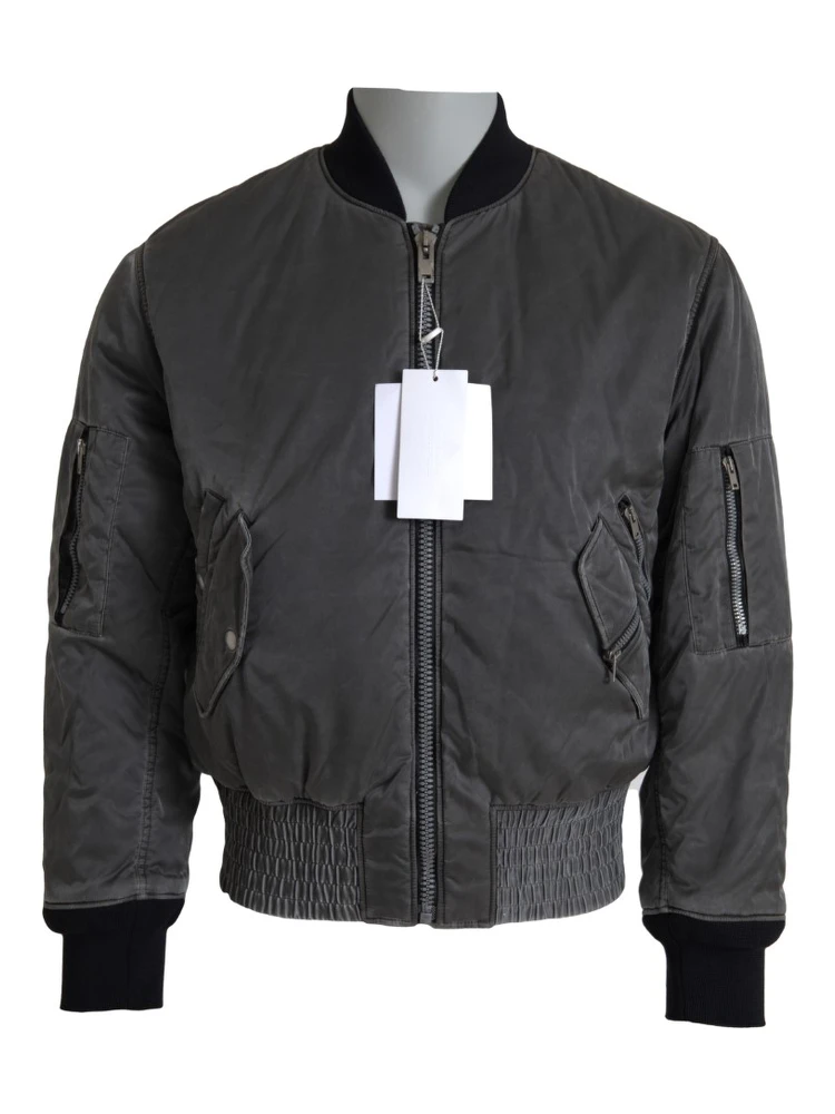 Gray Bomber Zipper Pocket Sleeves Jacket