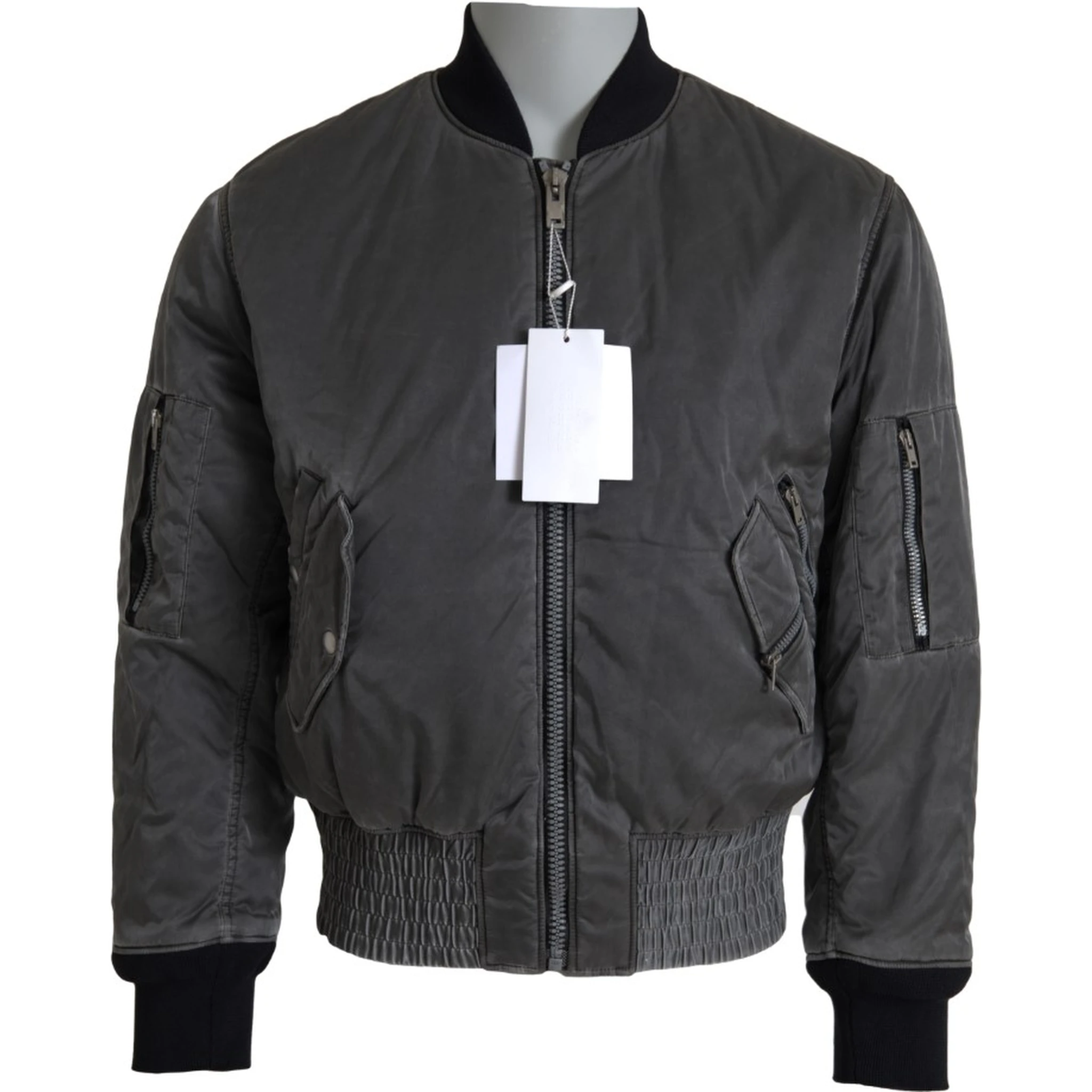 Gray Bomber Zipper Pocket Sleeves Jacket