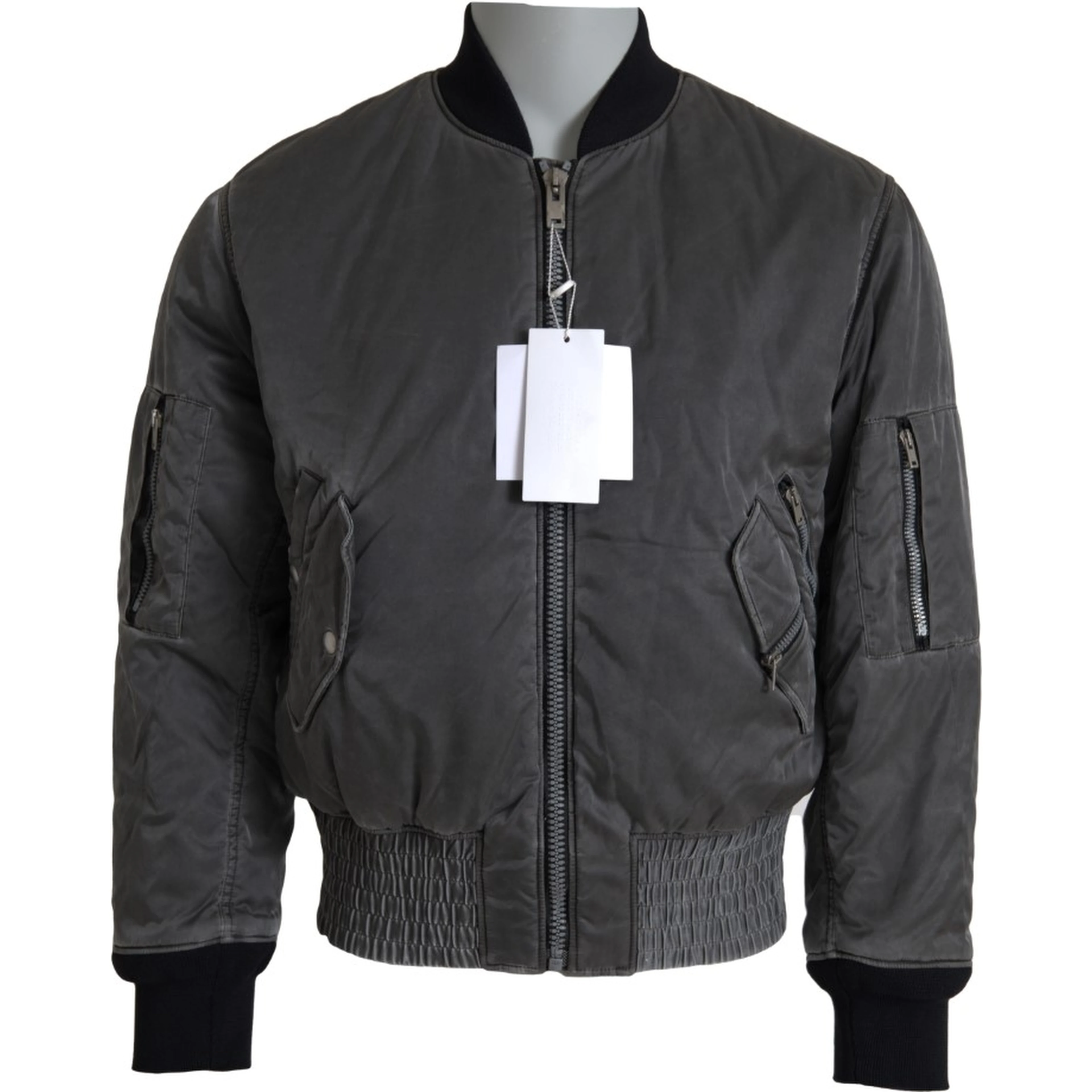 Gray Bomber Zipper Pocket Sleeves Jacket