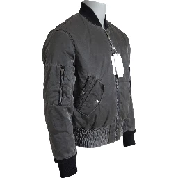 Gray Bomber Zipper Pocket Sleeves Jacket