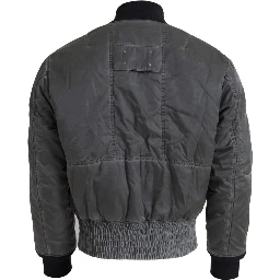 Gray Bomber Zipper Pocket Sleeves Jacket