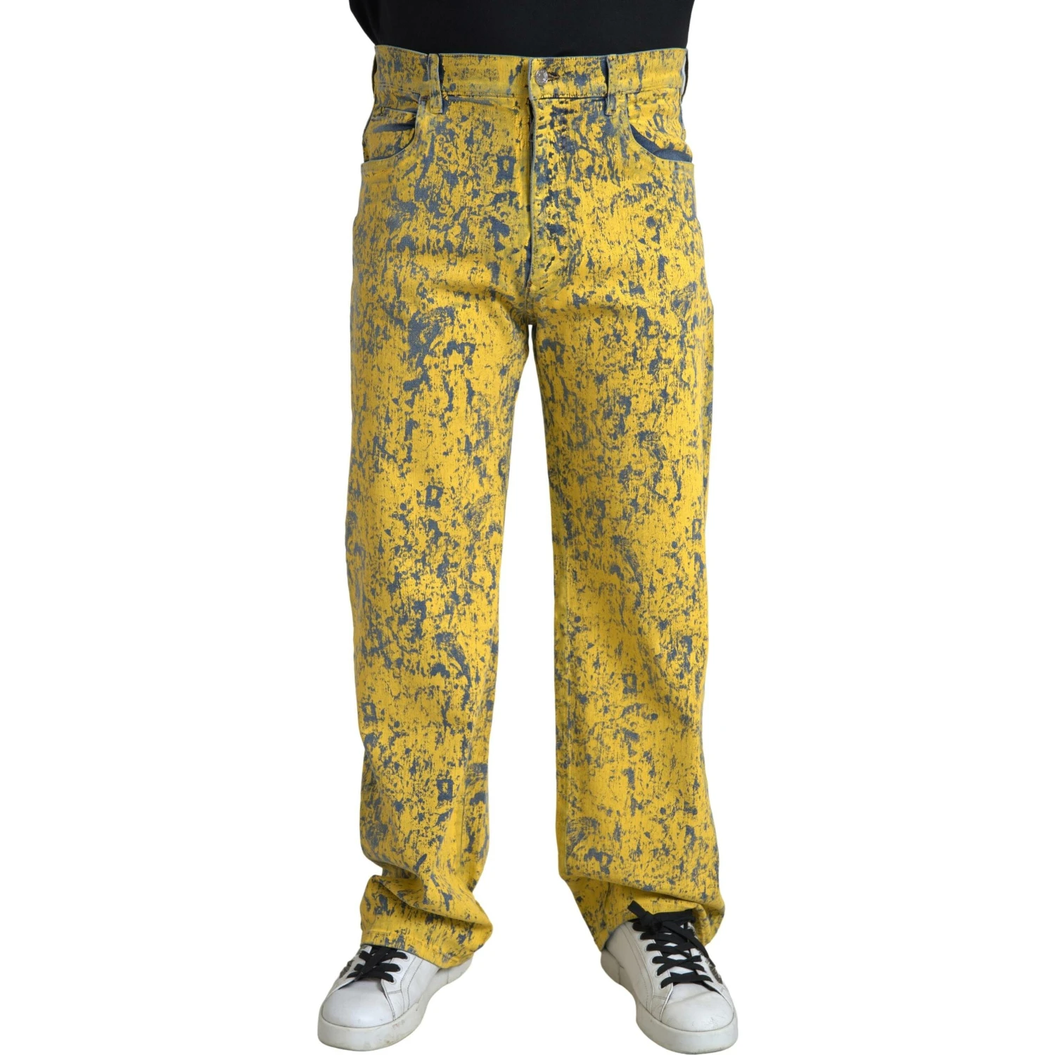 Yellow Cotton Tie Dye Straight Denim Jeans