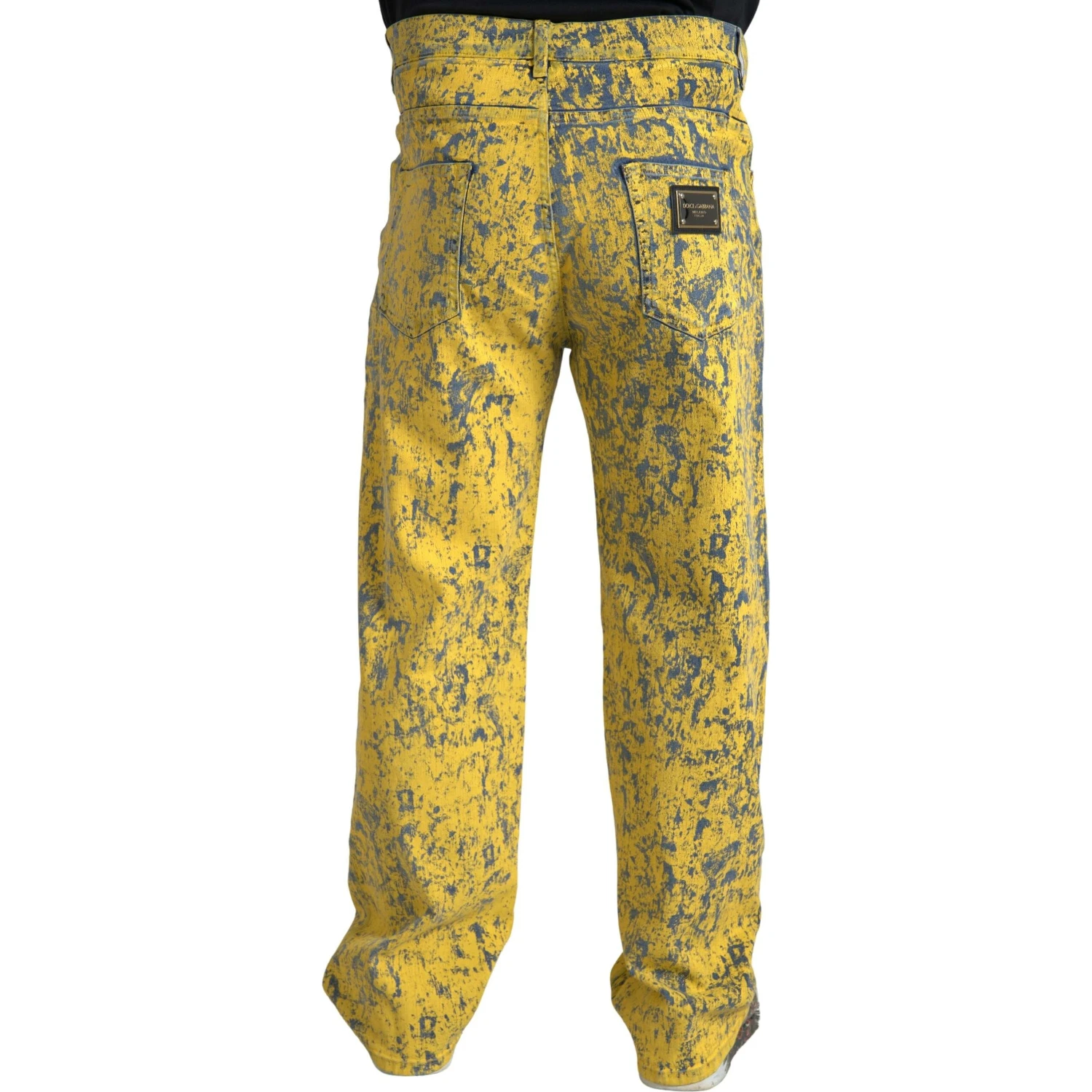 Yellow Cotton Tie Dye Straight Denim Jeans