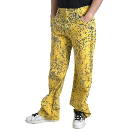 Yellow Cotton Tie Dye Straight Denim Jeans