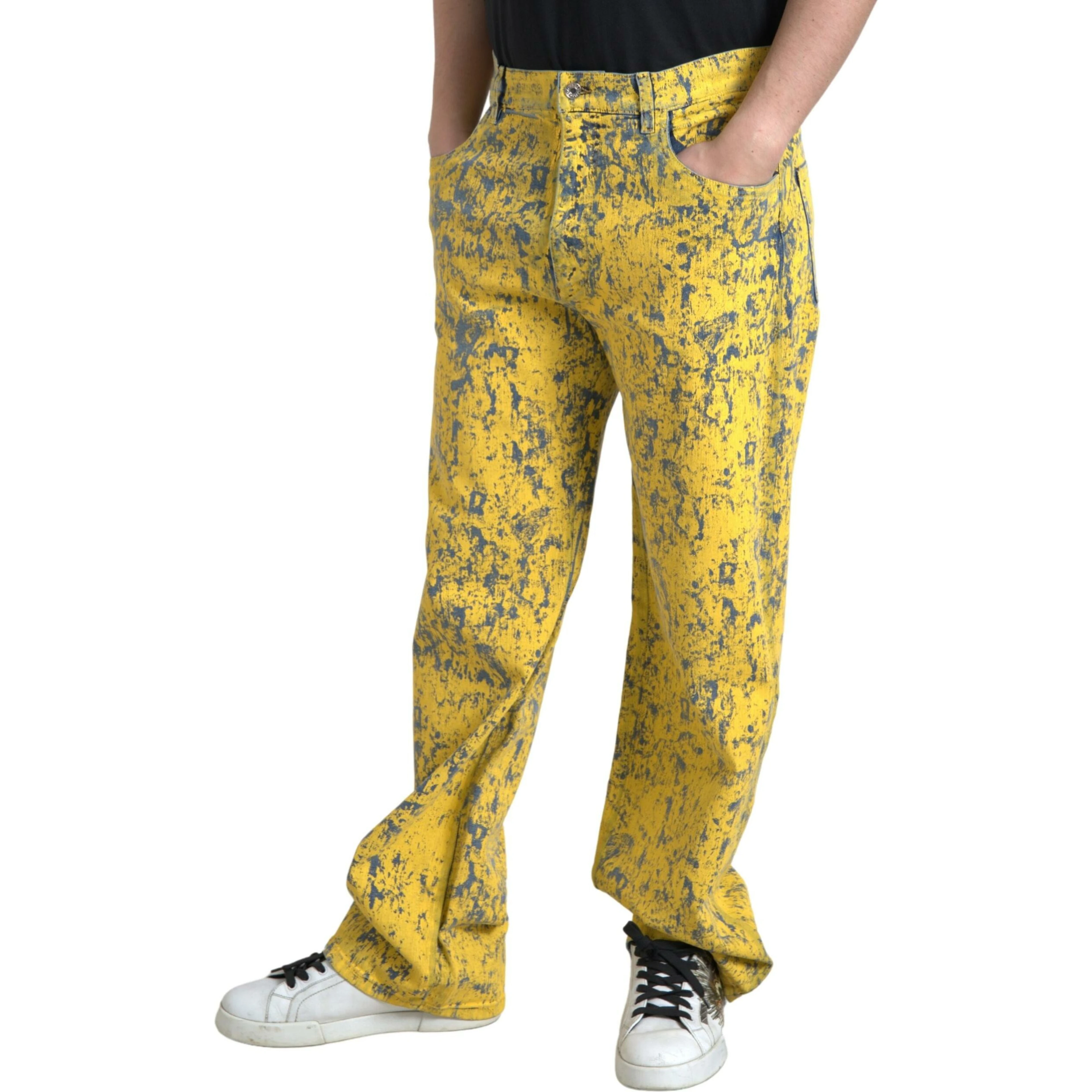 Yellow Cotton Tie Dye Straight Denim Jeans