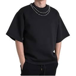 Black Necklace Embellished Polyester T-shirt
