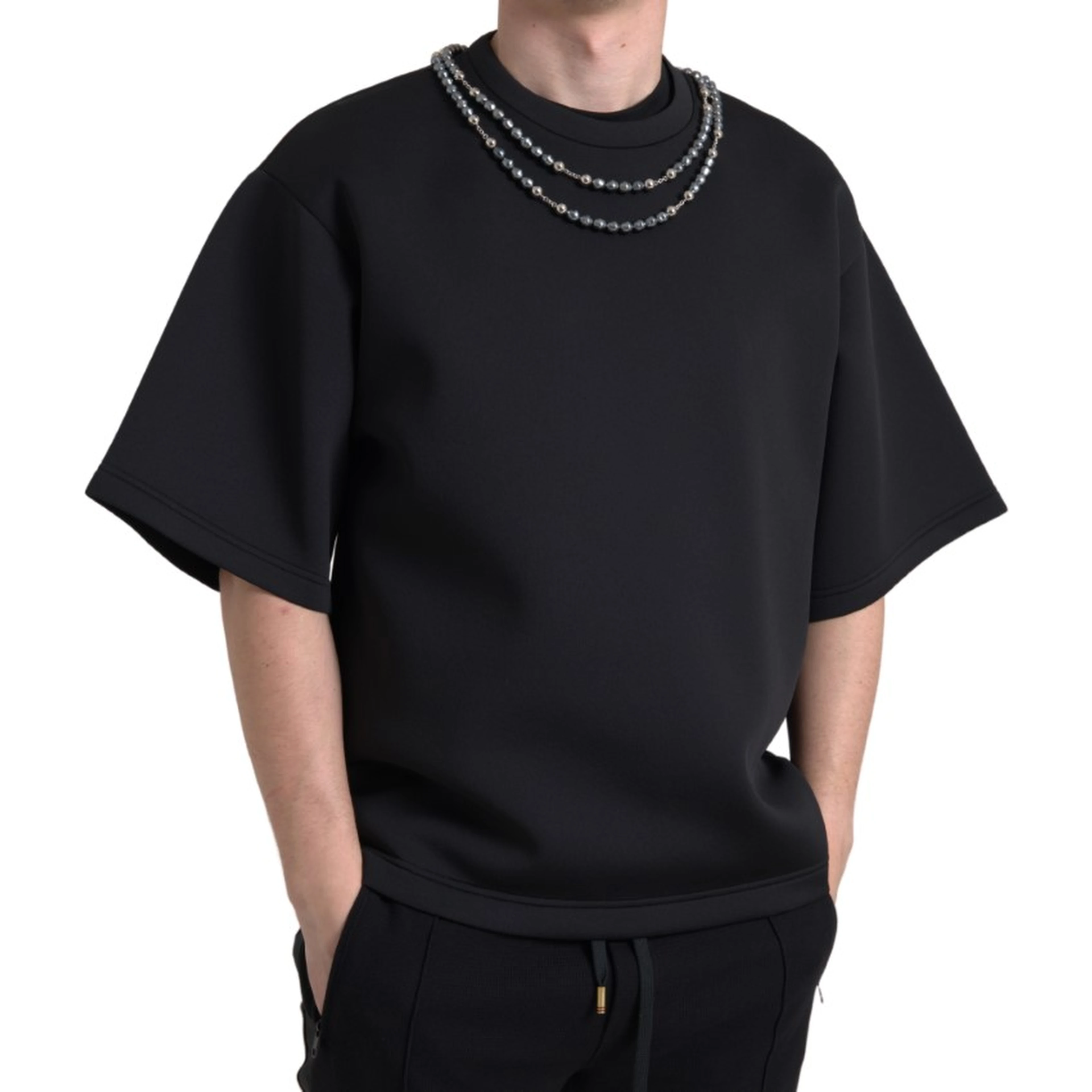 Black Necklace Embellished Polyester T-shirt