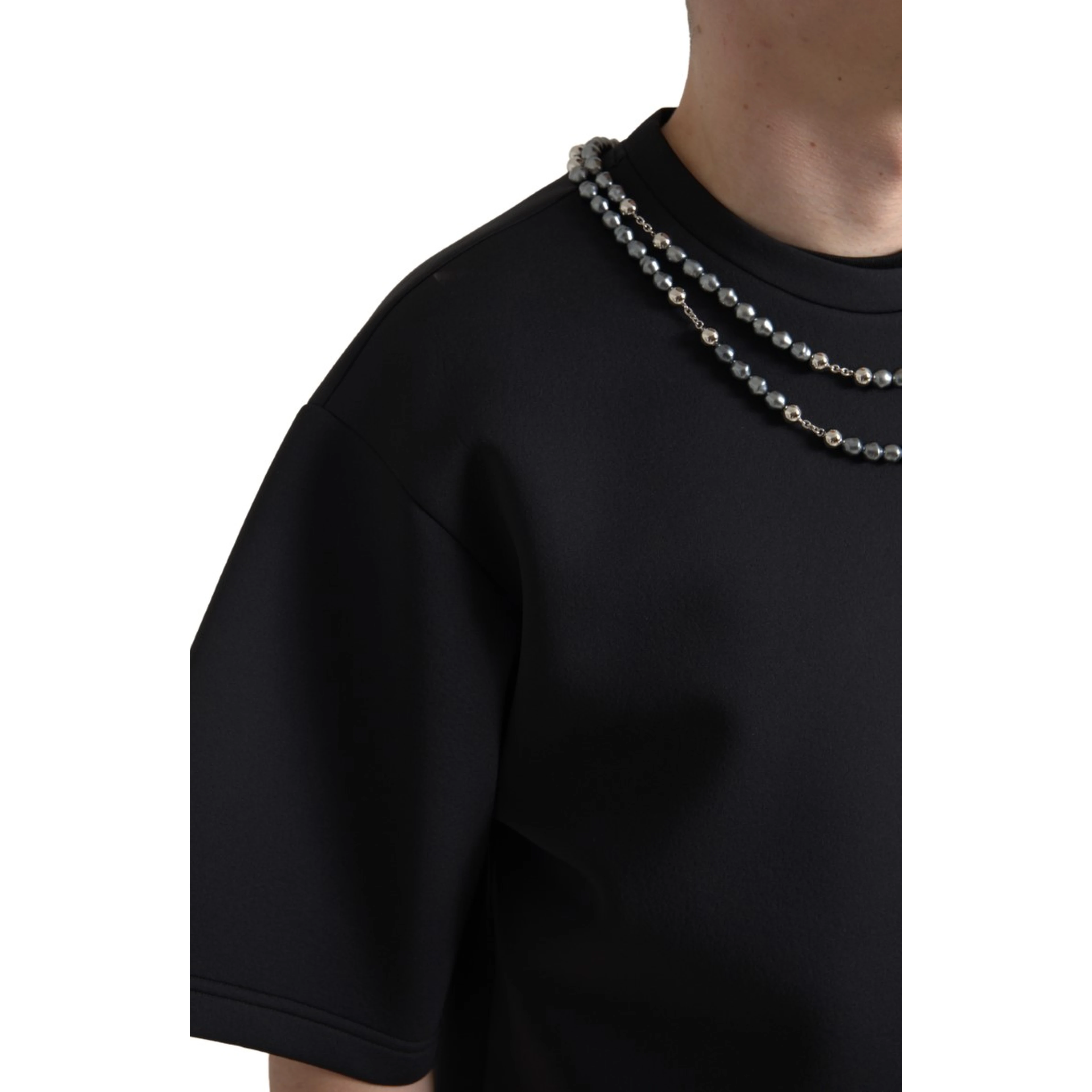 Black Necklace Embellished Polyester T-shirt